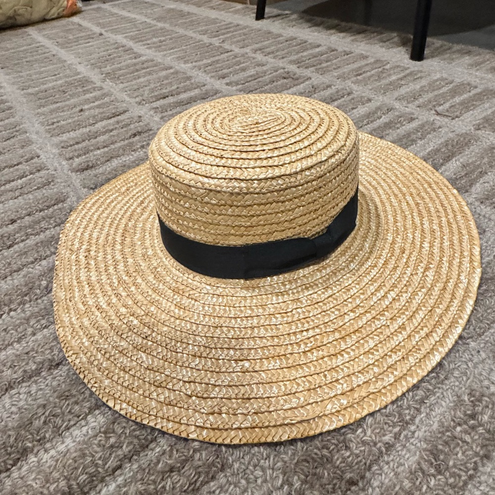 Lack Of Color Natural Straw Boater Hat with Black Band